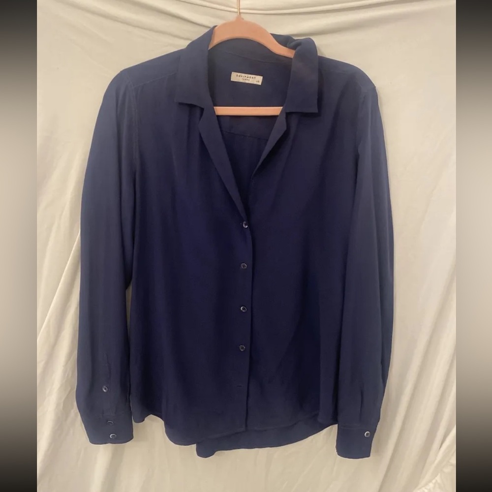 Equipment Silk Navy Blue 100% silk button down blouse sz large